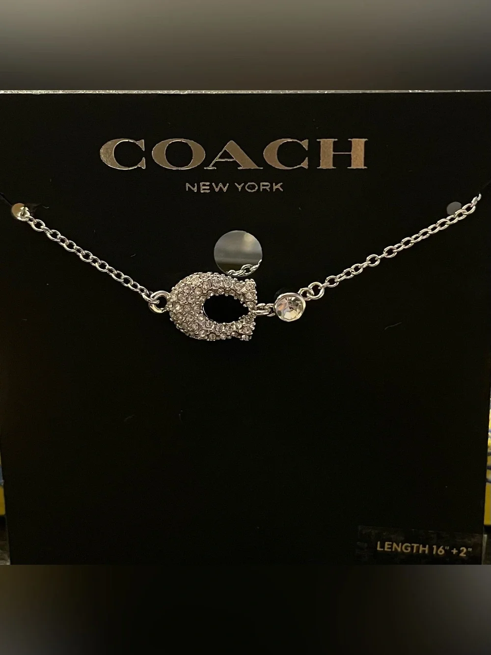 Coach Silver Crystal Pavé 'C' Necklace with Clear Stone Accent